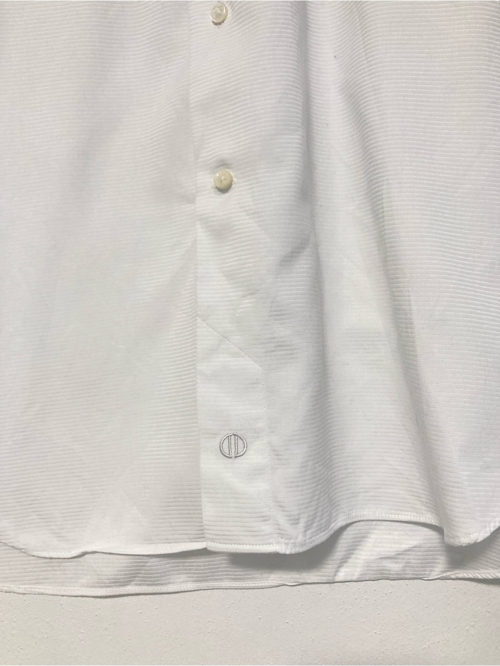 David Donahue Mens White Cotton Dress Shirt French Cuff  Horizontal Rib 17 34/35 - Picture 6 of 16
